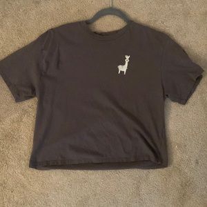 Dark grey embroidered shirt with llama